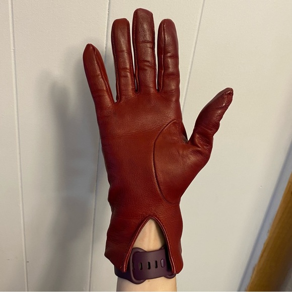 Vintage Super Soft Leather Red Gloves Slit Wrist Designer Classic Timeless - Picture 8 of 13